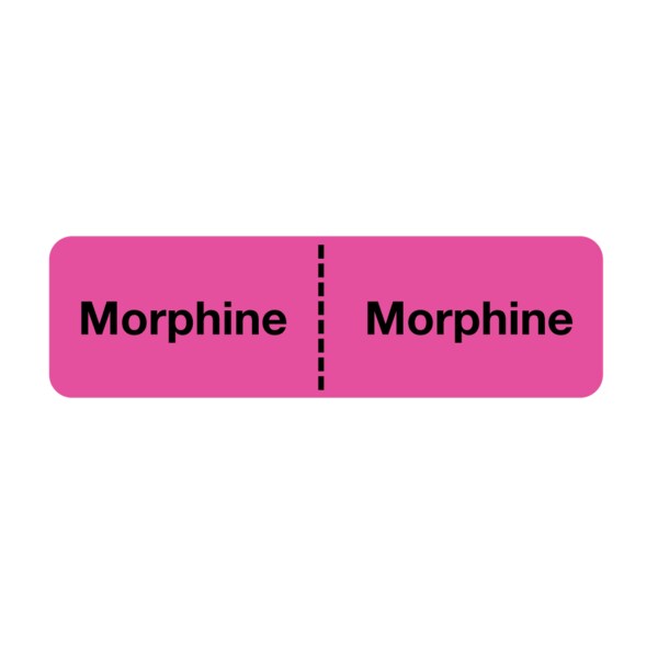 IV Drug Line Label - Morphine/Morphine 7/8" x 3" Flr Pink w/Black